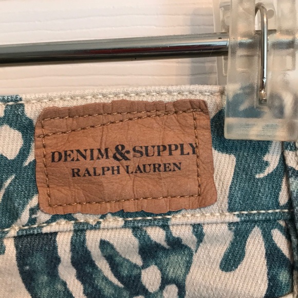 Tan Jeans with retro ink pattern. Zipper ankles - Picture 5 of 7